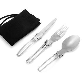 1pcs Camping Fork Spoon Outdoor Tableware Foldable Ultralight Stainless Steel Set