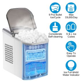 Electric Countertop Ice Maker Self-cleaning Max 33LBS/24Hrs Ice Making for Kitchen Office Party Bar RV