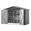 4.1 x 9.2 Ft. Outdoor Storage Shed, Garden Backyard Tool Shed with Lockable Doors, Vents, All-Weather Metal House, Gray and White