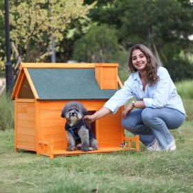 Wooden Dog House, Indoor Outdoor Pet Shelter with Platform,