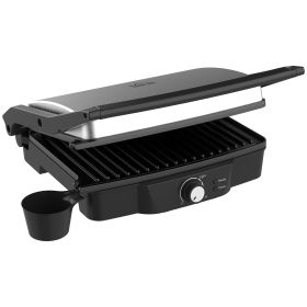 4 Slice Panini Press Grill, Stainless Steel Sandwich Maker with Non-Stick Double Plates, Locking Lids and Drip Tray, Opens 180 Degrees to