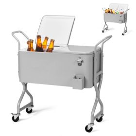 80-Quart Outdoor Beverage Rolling Cooler for Backyard Deck Patio