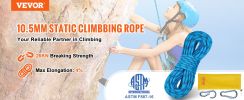Static Climbing Rope, 64 ft with 2pcs Carabiner and Storage Bag