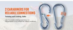 Static Climbing Rope, 64 ft with 2pcs Carabiner and Storage Bag