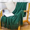 SOGA Green Diamond Pattern Knitted Throw Blanket  with Tassels
