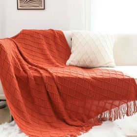 SOGA Red Diamond Pattern Knitted Throw Blanket  with Tassels