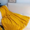 SOGA Yellow Diamond Pattern Knitted Throw Blanket  with Tassels