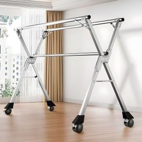 SOGA 2.4m Portable Standing Clothes Drying Rack Foldable Space-Saving Laundry Holder with Wheels
