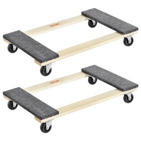 VEVOR Furniture Dolly, 1000 lbs Each Load Capacity, 2 Packs, 18" x 30", 8 x 3" PP Swivel Casters, Heavy Duty Hardwood Furniture Moving Dolly