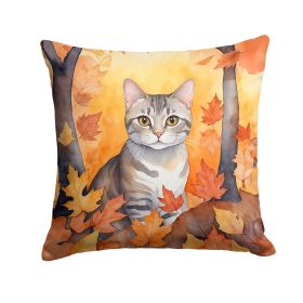 European Shorthair Cat in Fall Leaves Throw Pillow Machine Washable, Indoor Outdoor Decorative Pillow for Couch, Bed or Patio, 18Hx18W
