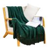 SOGA Green Diamond Pattern Knitted Throw Blanket  with Tassels