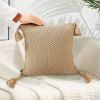 SOGA 50CM Light Brown Pillow with Tassel Accents, Rizzy Transitional Cover Throw Pillow