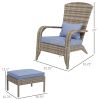 Outsunny Patio Wicker Adirondack Chair with Ottoman, Outdoor Fire Pit Chair with Cushions, High-Back, Large Seat & Armrests for Deck