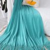 SOGA Teal Acrylic Knitted Throw Blanket