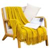 SOGA Yellow Diamond Pattern Knitted Throw Blanket  with Tassels