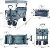 Collapsible Wagon Heavy Duty Folding Wagon Cart with Removable Canopy, 4" Wide Large All Terrain Wheels, Brake, Adjustable Handles