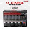 5 Core Audio Mixer 12 Channel DJ Sound Board w Bluetooth USB PC Recording Professional PA Analog Mixing Console For Karaoke Singing Music Podcast Cons