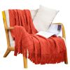 SOGA Red Diamond Pattern Knitted Throw Blanket  with Tassels