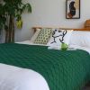 SOGA Green Diamond Pattern Knitted Throw Blanket  with Tassels