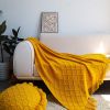 SOGA Yellow Diamond Pattern Knitted Throw Blanket  with Tassels