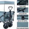 Collapsible Wagon Heavy Duty Folding Wagon Cart with Removable Canopy, 4" Wide Large All Terrain Wheels, Brake, Adjustable Handles