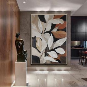 Original Leaves oil Painting On Canvas Wabi Sabi Textured Wall Art Abstract White Plants Painting Modern Wall Decor Living Room Home Decor (style: 01, size: 90x130cm)
