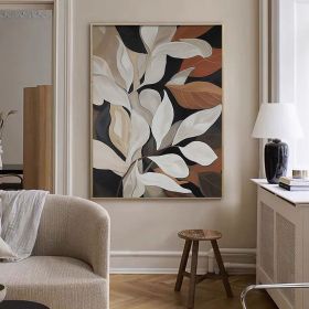 Original Leaves oil Painting On Canvas Wabi Sabi Textured Wall Art Abstract White Plants Painting Modern Wall Decor Living Room Home Decor (style: 01, size: 100X150cm)
