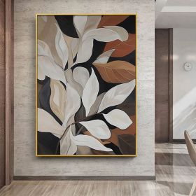 Original Leaves oil Painting On Canvas Wabi Sabi Textured Wall Art Abstract White Plants Painting Modern Wall Decor Living Room Home Decor (style: 01, size: 50X70cm)