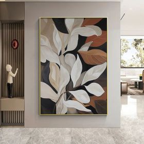 Original Leaves oil Painting On Canvas Wabi Sabi Textured Wall Art Abstract White Plants Painting Modern Wall Decor Living Room Home Decor (style: 01, size: 60X90cm)