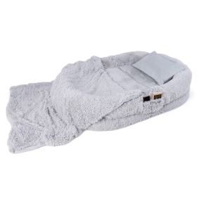 Washable Fluffy Human Dog Bed with Soft Blanket and Plump Pillow (Color: GRAY)