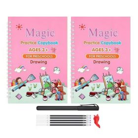 Early Education Magic Copybook Reusable Handwriting Practice  Kids Drawing Ink Workbook Children Pen Control Training Writing Drawing Educational Toy (Color: Drawing, Quantity: 2 books)