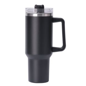 40oz large capacity tumbler With Handle And Straw Lid (Color: BLACK)