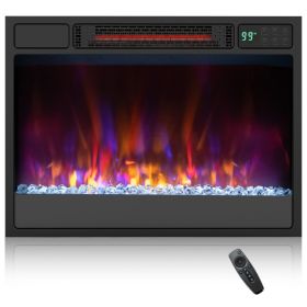 23 Inch 1500W Recessed Electric Fireplace Insert with Remote Control (Color: BLACK)